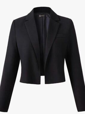 Cropped Black Women's Blazer with Notch Lapel